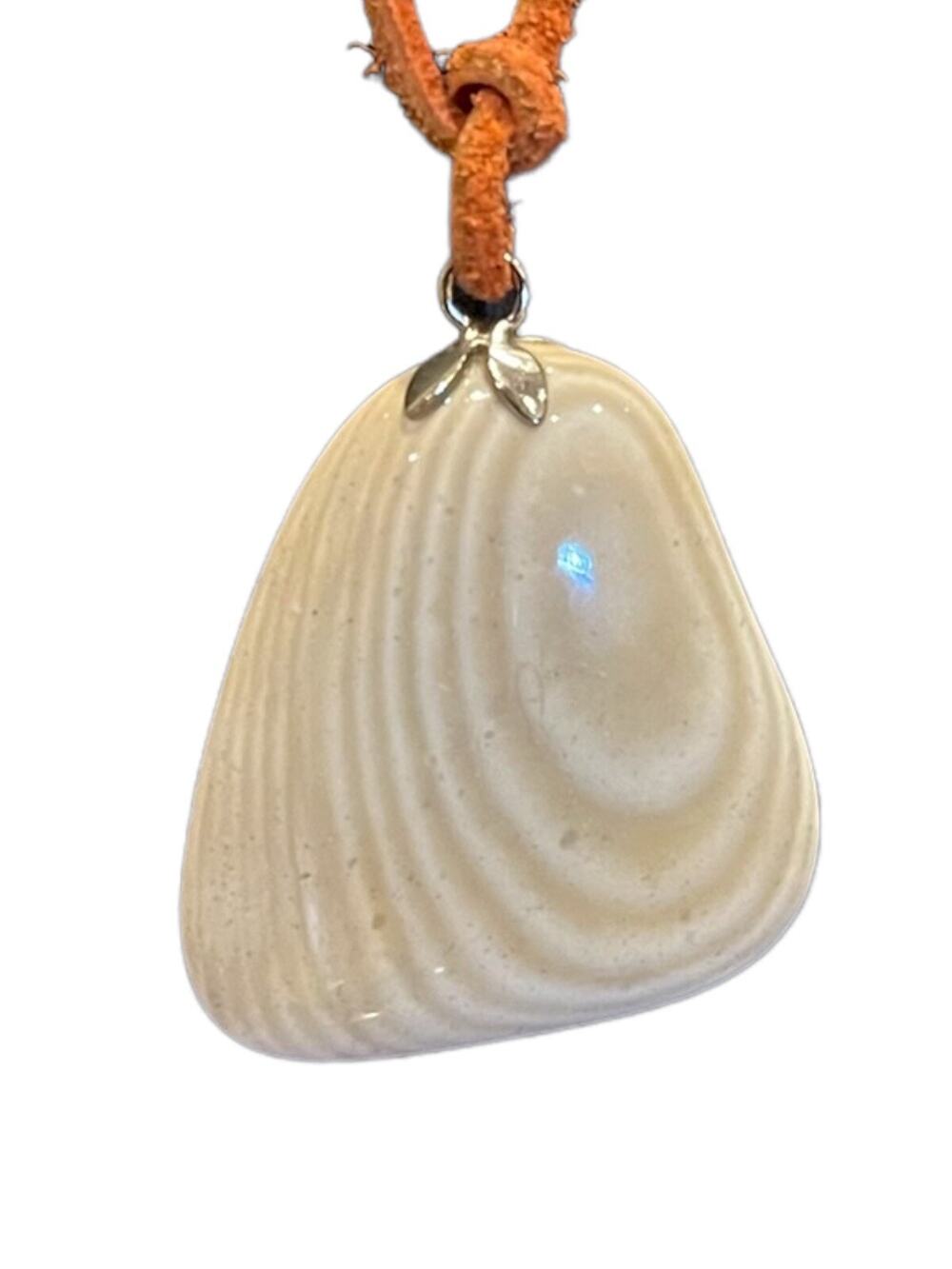 Native American Monument Valley cream banded jasper pendant - Vintage - 925 Silv